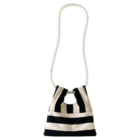 Pearl Striped Canvas Handbags Versatile Cute One Shoulder Bags Women Mini Small Bag Underarm Bag Mart Lion Default Title  