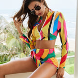 Print Bikini Suit Ladies Split Swimwear Three Piece Swimsuit Beachwear Long Sleeve Sunscreen Women Mart Lion 02 S 