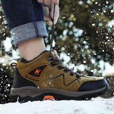 Winter Men's Work Casual Shoes Outdoors Leather Plush Warm Round Toe Sneakers Non Slip Climbing Hiking Mart Lion   