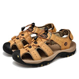 Men Sandals Breathable Summer Outdoor Shoes Genuine Leather Tactical Trekking Casual Gladiator Mart Lion golden 38 