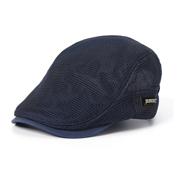 Summer Men's Hats Breathable Mesh Newsboy Caps Outdoor Baker Boy Boinas Cabbie Hat Driving Flat Cap For Women Mart Lion navy blue  