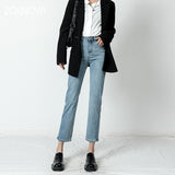 ZOENOVA Jeans Women Business High Waist Straight Denim Pants Loose Casual Korean Vintage Female Trousers Pantalon With Belt New  MartLion