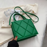 Women Shoulder Bag Trendy Plaid Pu Leather Crossbody Bags Ladies Handbags Designer Top Handle Bag Mart Lion Green  