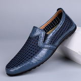 Men's Summer Leather Loafers Casual Shoes Breathable Sneakers Comfort Outdoor Black Rubber Flat Shoes Mart Lion Blue 38 