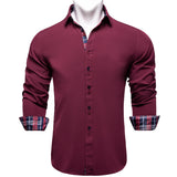 Men's Shirt Long Sleeve Red Solid Blue Paisley Color Contrast Dress Shirt for Men's Button-down Collar Clothing Mart Lion CY-2221 S 