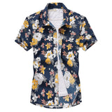 26 Colors Summer Men's Hawaiian Shirts Short Sleeve Button Coconut Tree Print Casual Beach Aloha Shirt Mart Lion 12 yellow 2XL for 180CM 80KG 