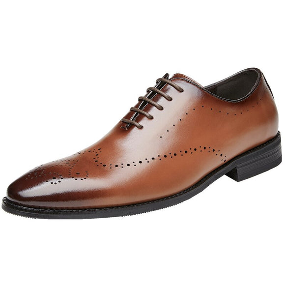  Whole-cut Leather Men's Dress Shoes Brogues Formal Block Carved Lace Up Pointed Toe Office Wedding Mart Lion - Mart Lion