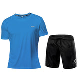 Men's Sports Suit Breathable Athletic Wear Sportswear Running Jogging Gym Ropa Deportiva Fitness Workout Clothes Soccer Camisetas Mart Lion Light Blue Set L 