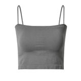 Top Female Bras Spaghetti Strap Crop Tops Wirefree Brassiere Camisole Seamless Underwear Top With Built In Bra Mart Lion Short-Grey One Size China