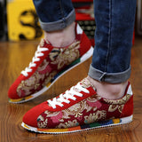 graffiti Printed Men's Suede Sneakers Red Running Shoes Jogging Light Gym Trainers Flat Embroidery Mart Lion   