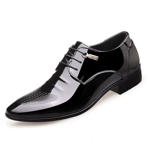  Men's Formal Casual Leather Shoes Gentleman Generous Lace-Up Casual Bright Loafers Mart Lion - Mart Lion