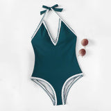 Backless Bikini For Women One Pieces Beachwear Solid Swimwear Lady Swimsuit Mart Lion green S 
