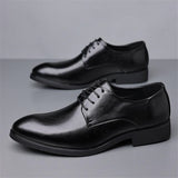 Men Leather Dress Shoes Men's Lace-Up Office Classic Derby Heighten Wedding Party Flats Oxfords Mart Lion Black Heighten 38 China