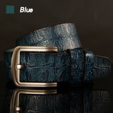 Designer Belts Men's Belt Genuine Leather Strap Crocodile Pin Buckle Ceinture Homme Mart Lion Blue 100cm 