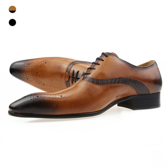 Oxford Shoes Men's Wedding British Style Genuine for Lace Up lace up Handmade pointed toe Bullock Carving Classic gentleman Mart Lion   