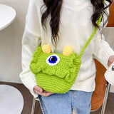 Cartoon Little Monster Knitted Wool Bag for Women amp Girls Kawaii Cute Shoulder Bag Cross Body Messenger Bags Children Mart Lion 1 eye  