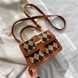 Rhombus Stitching Handbags Trend Fashion Shoulder Bag Retro Simple Messenger Small Square Bag Mart Lion Brown 1  