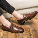 Men's Loafers Blue Brown Metal Decoration Classic Slip-on Dress Shoes Mart Lion   