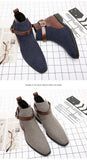 Men Short Boots Buckle Strap Mixed Colors Blue Brown Shoes Handmade Ankle - MartLion