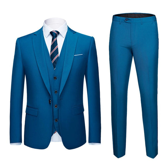 men's 3 piece wedding suit slim solid color office suit sets Blazer+pants+vest Mart Lion   