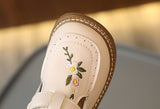 Toddler Girl's Mary Janes Embroidery Flower Vintage Kids Autumn Flat Shoes Beige Khaki Light Comfy Stylish Children Shoe Mart Lion   