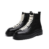 Men's Lace Up Platform Chelsea Boots Casual Split Leather Ankle Boots Footwear Streetwear Chunky Shoes Mart Lion Black 38 