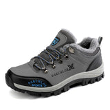 Hiking Shoes Outdoor Men's Sneakers Leather Winter Low-Top Plus Wool Men's Shoes Wear-Resistant Climbing Trekking Sports Mart Lion Grey 38 CN