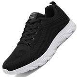 Men's Leather Walking Jogging Sneakers Running Sport Shoes Black Lightweight Athletic Trainers Breathable Mart Lion   