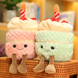 Cute Fluffy Smile Strawberry Cake Plush Toy Stuffed Soft Plushie Simulation Dessert Birthday Cake Doll Toys for Kids Girls Mart Lion about 28cm green pink 