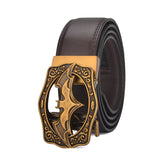 Vintage Bat Silver Gold Automatic Buckle Belt for Men's Genuine Leather Big 130 140 150 160 170cm Brown Black Belts Mart Lion Gold buckle Brown China 100cm