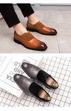 Loafers Men Shoes Classic Slip-on Casual Party PU Stitching Faux Suede Brogue Dress Mart Lion   
