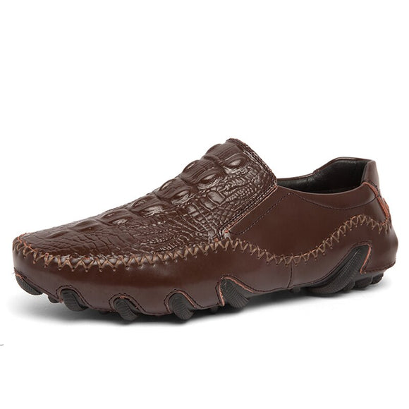 Crocodile Pattern Men's Loafers Genuine Leather Casual Shoes Moccasins Octopus Shape Boat Footwear Mart Lion Brown 38 
