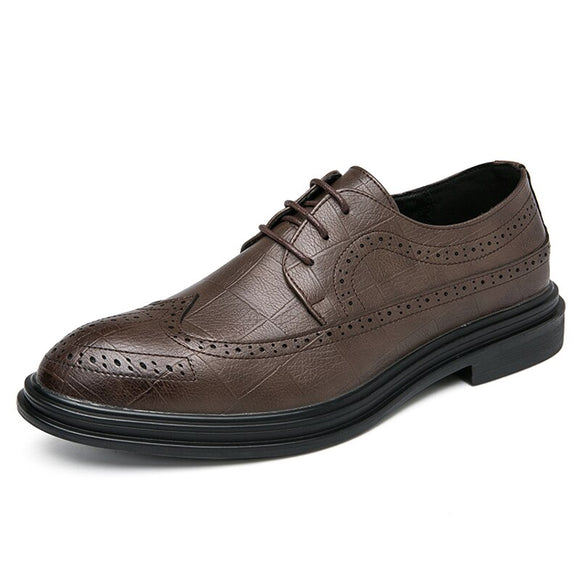 Brogue Men's Dress Shoes Plaid Split Leather Oxfords Elegant Sapato Social Masculino Mart Lion Brown 37 