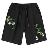 Guochao Exquisite Embroidery Men's Shorts Pure Cotton Elastic Waist Casual Shorts For Men's Loose  Basketball Shorts Mart Lion Black M China