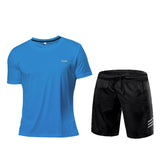 Men's Sportswear Tracksuit Gym Compression Clothing Fitness Running Set Athletic Wear T Shirts Mart Lion Light blue Set L 