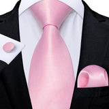 DiBanGu Pink Solid Silk Ties for Men's Pocket Square Cufflinks  Accessories 8cm Necktie Set Mart Lion N-7811  