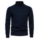 Solid Color Knitted Turtleneck Men's Sweater Cotton Warm Pullover Winter Casual Mart Lion navy Size S 55-65kg 