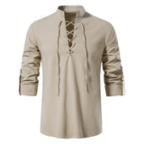 Men's Casual Blouse Cotton Linen Shirt Tops Long Sleeve Tee Shirt Spring Autumn Slanted Placket Vintage Shirts Mart Lion khaki US S China