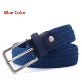 Stretch Canvas Leather Belts for Men's Female Casual Knitted Woven Military Tactical Strap Elastic Belt for Pants Jeans Mart Lion Blue 100cm 