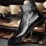 Men's Ankle Boots Brown Black Handmade Pu Leather Buckle Strap Shoes for Bota Masculina Mart Lion   