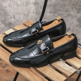 Men's Loafers Blue Brown Metal Decoration Classic Slip-on Dress Shoes Mart Lion black check 38 