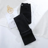 Fleece Velvet Y2K Flare Jeans Women Warm Wide Leg High Waist Loose Straight  Korean Denim Pants Winter Mart Lion Black XS CN