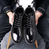 High-Top Leather Shoes Men's Height Leather Boot All-Match Student  Boots Winter Cotton-Padded with Velvet Mart Lion   