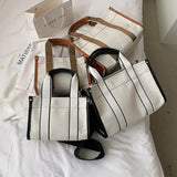 Casual Striped Canvas Large Tote Bag Designer Women Handbags Luxury Shoulder Crossbody Big Shopper Purse Travel Sac Ol Mart Lion   