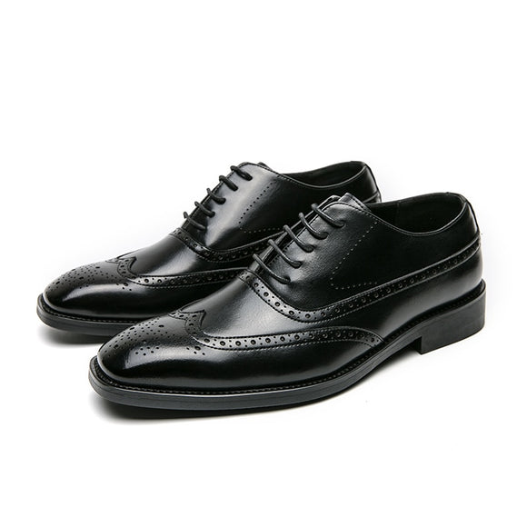 In Brown Brogue Shoes Men's Black Lace-up Square Toe Party Wedding Mart Lion   