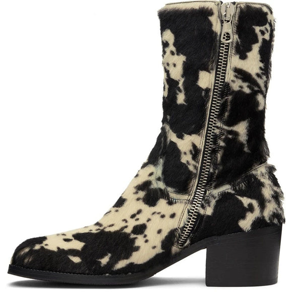 Winter Men's Horsehair Med Heel Boots Warm Non Slip Chelsea Mart Lion Black 38 