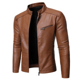 Men Autumn Winter PU Jacket Leather Slim Fit Stand Collar Anti-wind Motorcycle Lapel Diagonal Zipper Mart Lion Yellow 2 S 