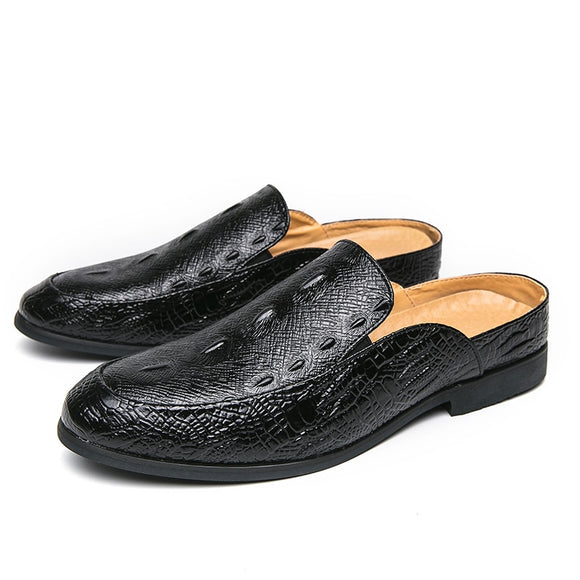  Black Sandals Men's Brown Dress Shoes Slip-On Pu Leather Hombre Verano Mart Lion - Mart Lion