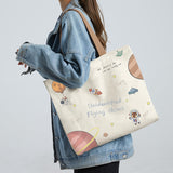  Women Canvas Shopping Bags Eco Reusable Foldable Shoulder Bag Large Capacity Handbags Casual Cute Shopping Bags Mart Lion - Mart Lion
