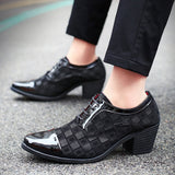  Red Plaid Men's Dress Shoes Pointed Leather High Heel Height Increasing Wedding Men's zapatos hombre Mart Lion - Mart Lion